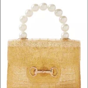 Riviera Small Metallic Gold Jelly Bag with Pearl Handle